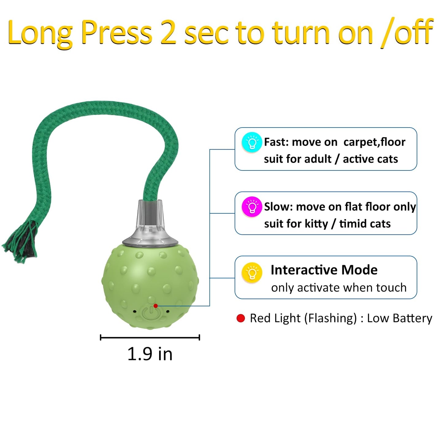 Interactive Cat Toys for Bored Indoor Adult Cats, Automatic Fast Move On Carpet, Bird Chirping & Motion Activated Cat Ball