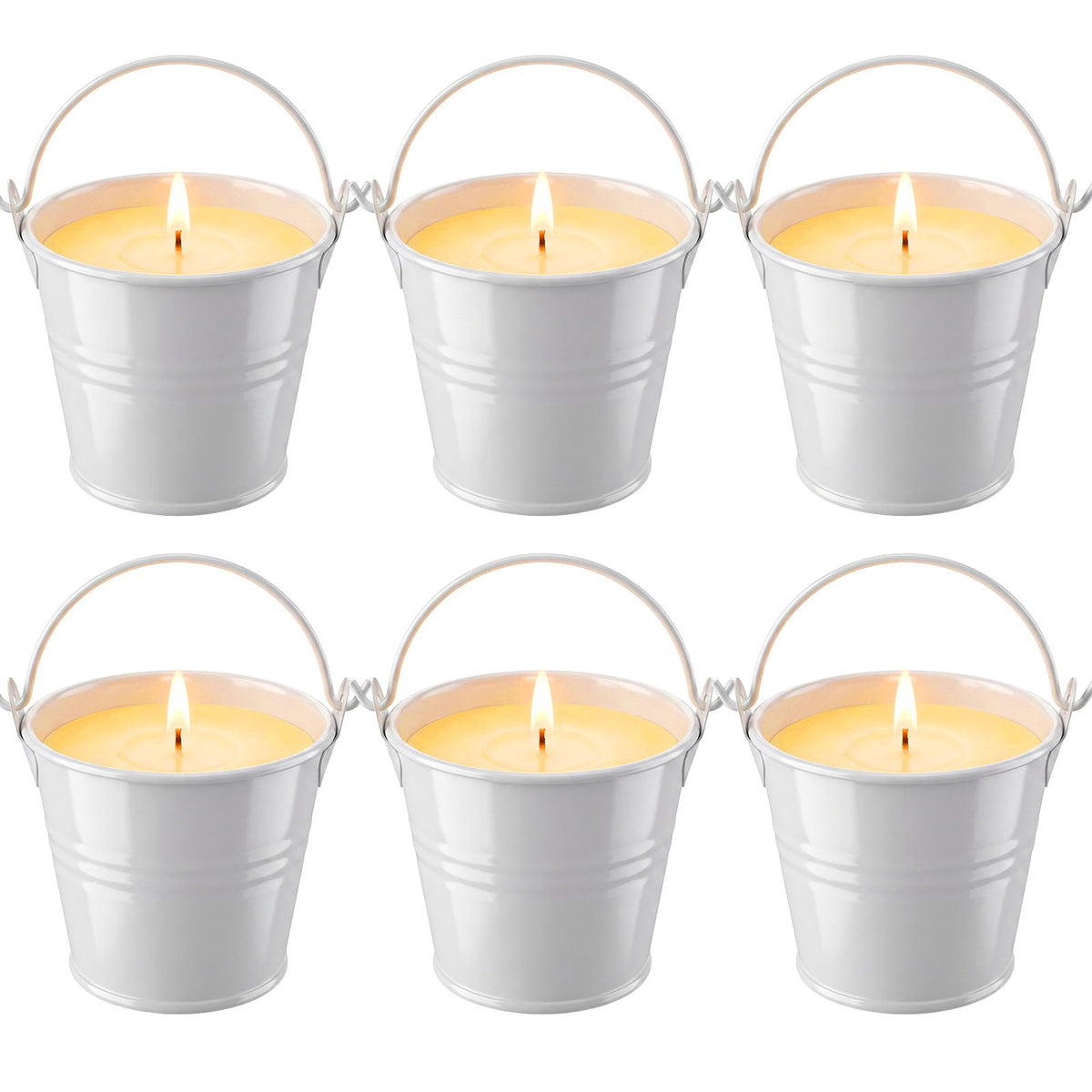 Conelist 6 Pack Citronella Candles Outdoor White Metal Candle Tins with Carrying Handle Long Lasting Outdoor Candles for Patios, Decks, Gardens, Backyards and Camping (5 cm)