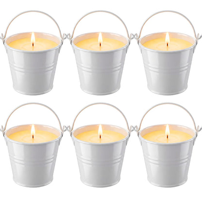 Conelist 6 Pack Citronella Candles Outdoor White Metal Candle Tins with Carrying Handle Long Lasting Outdoor Candles for Patios, Decks, Gardens, Backyards and Camping (5 cm)