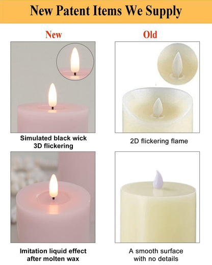 ANGELLOONG Pink Flameless Candles with Remote and Timer, Set of 3 Real Wax LED Pillar Candles Battery Operated Fake Candles for Pink Christmas Decor, Bedroom Bathroom