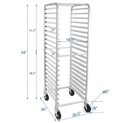 HARDURA 20 Tier Bun Pan Rack, Bakery Rack with Casters, NSF Home Commercial Kitchen, Aluminum Storage Cooling Sheet Pan Rack,20"x26"x69"H