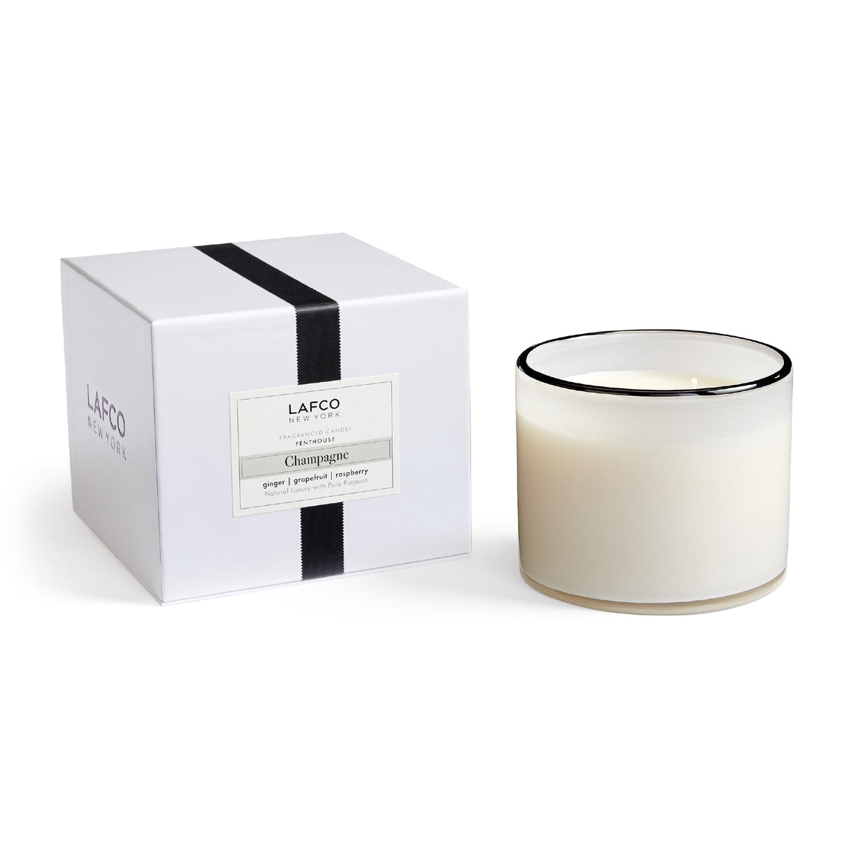 LAFCO New York 3-Wick Candle, Champagne - 30 oz - 120-Hour Burn Time - Reusable, Hand Blown Glass Vessel - Made in The USA