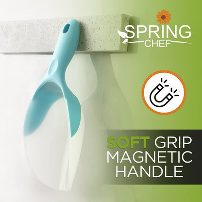 Spring Chef Magnetic Ice Scoop for Freezer, Translucent BPA-Free Flexi-Plastic Ice Scooper with Soft Grip Handle, Kitchen Food Scoop for Popcorn, Pet Food, Flour, Grains - Dishwasher Safe - Aqua Sky