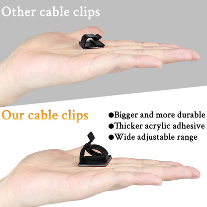 SOULWIT 50Pcs Adjustable Cable Management Clips, Adhesive Organizers Sticky Wire Clips Cord Holder for TV PC Ethernet Under Desk Wall Home Office