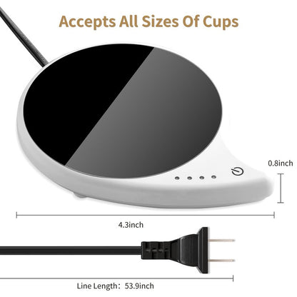 Coffee Warmer for Desk, Touch Control Mug Warmer, 4 Temperature Settings Up to 144℉, 4.3-inch Plate for Glass Cups, Mugs, Teapots, 59-inch Cord, Ideal for Office and Gifts