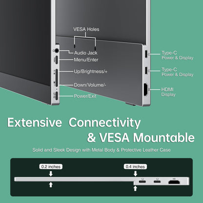 cocopar Portable Monitor 15.6 Inch 1080P FHD 60Hz 85% sRGB Travel Monitor with Speaker HDMI USB-C Second Screen for Laptop MacBook Surface PC Xbox PS4/5, VESA Mountable, with Full Cover Stand