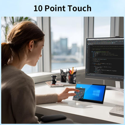 Magedok 10.1 Inch Touchscreen Mini Monitor, IPS 1540×720 USB-C HDMI Portable Secondary Display with Stand & Speaker, Stretched Bar Screen for PC Laptop Rasp PI AIDA64 STEM DIY