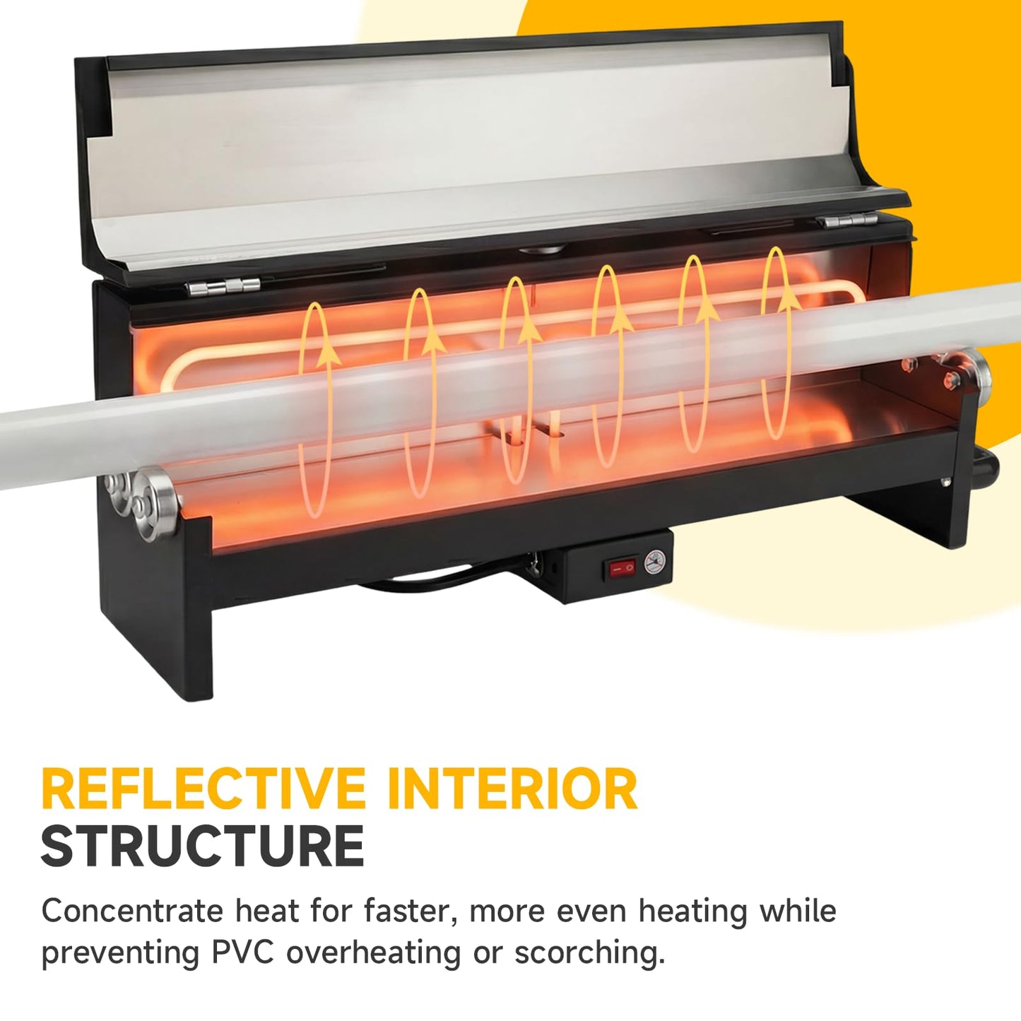 Racewill 1/2" to 2" PVC Conduit Bending Heater, Electric Heater Bender Tool for 24" Sections of PVC Pipe, 1700W, 120V, with Temperature Detector, Reflective Interior & Carrying Handle