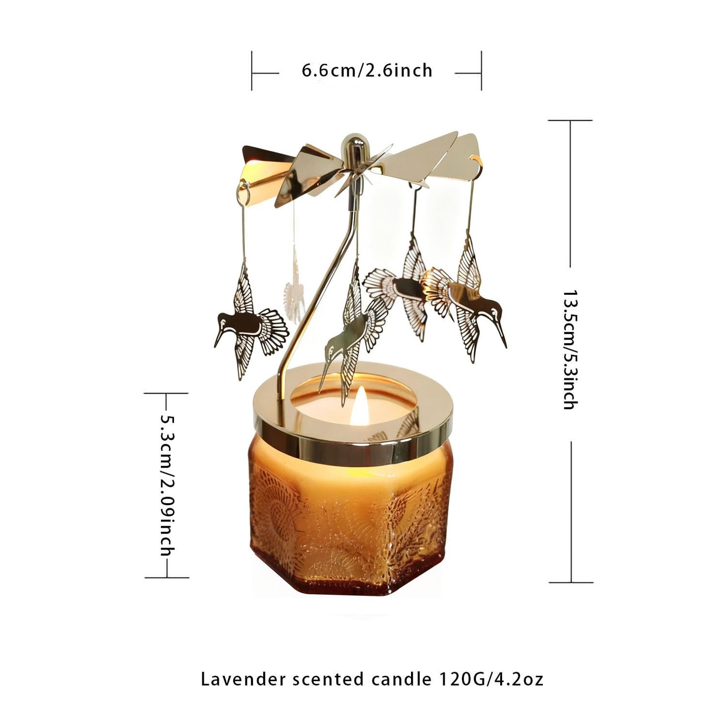 kingnero Lavender Scented Candle Carousel Rotary Candle Holder Spinning Tea Light Holder Birthday Gifts for Women, Mom, Wife, Girlfriend, Sister, Female Friends, (Golden Hummingbird)