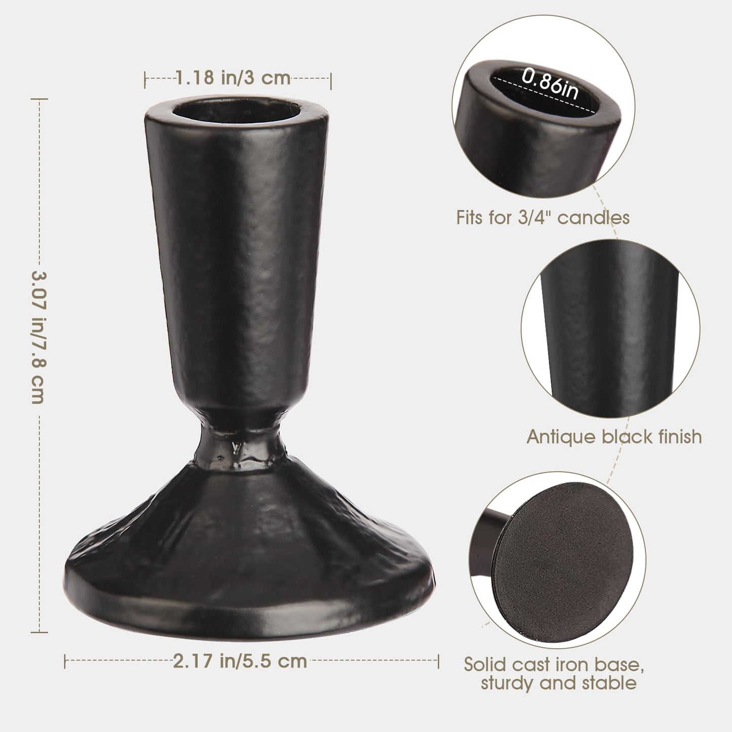 Mofunci Iron Taper Candle Holder Set of 2, Heavy Candlestick Holders Black Candle Holders for Table Centerpiece, Weddings, Mantel and Party Decor