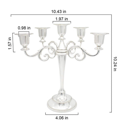 Dorlotou Metal Candelabra 5-Candle 10.1 Inch Tall Candle Holder Stick for Home Wedding Event and Party Festival,Silver