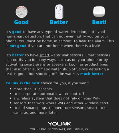 YoLink Water Leak Sensor 3-Pack, LoRa Up to 1/4 Mile Open-Air Range Smart Water Leak & Flood Detector, SMS/Text, Email & Push Notifications, w/Alexa, IFTTT, Home Assistant - YoLink Hub Required