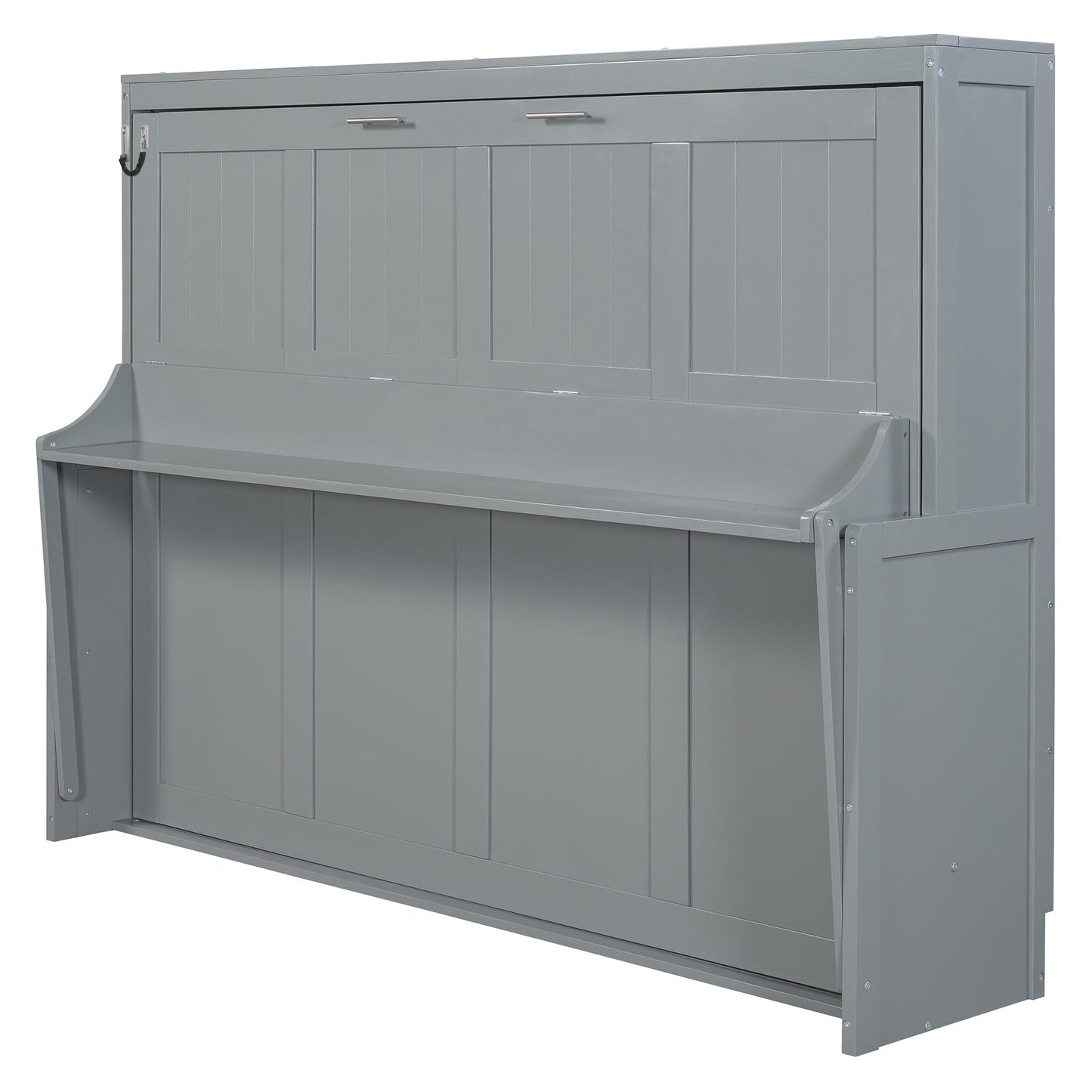 Ball & Cast Murphy Bed Queen Size Hideaway Beds with Hydraulic Lift & Desk Design,Industrial Multifunction Wood Wall Cabinets Bedframe W/Hardware Chain,Space-Saving for Apartment,Gray