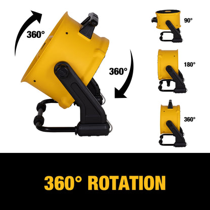 DEWALT 16 Inch Floor Fan, 360° Adjustable Tilting Airflow Fan, 3-Speed 4000 CFM Max, Hook Hangable, Wall Mount for Garage, Basement, Gym, Heavy Duty Barrel Shop Fan DXF1616