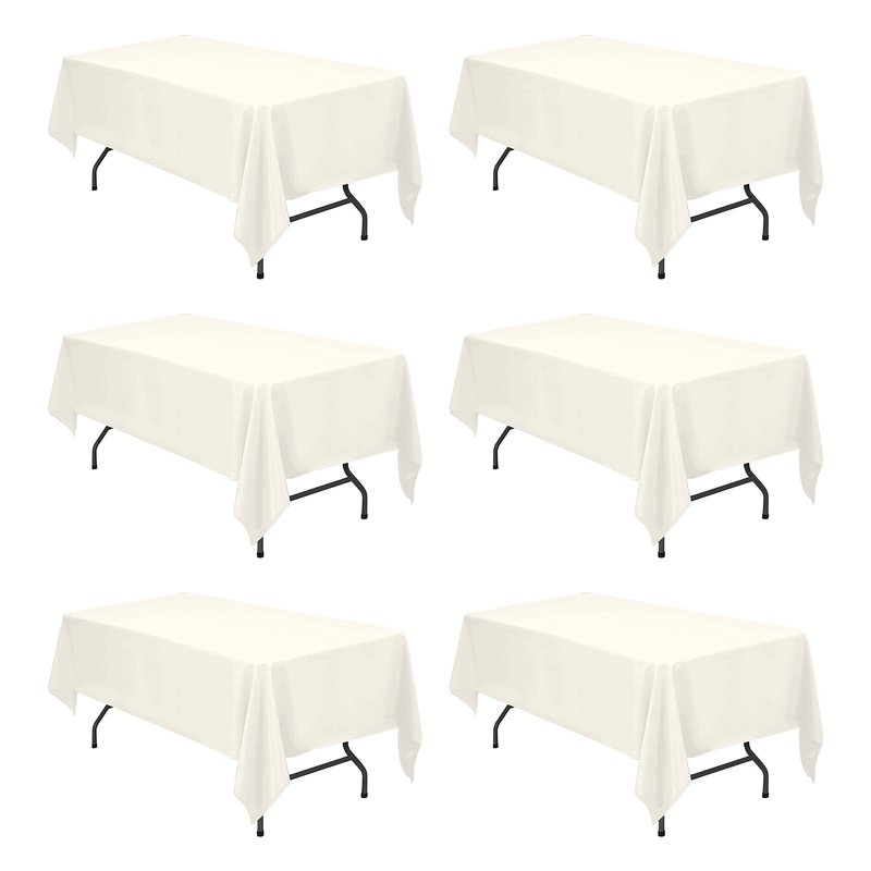 BRILLMAX 6 Pack Ivory Tablecloths 60 x 102 Inch for 6ft Rectangle Tables - 150 GSM Polyester Fabric, 15" Standard Drop, Water, Stain & Wrinkle Resistant Cloth Cover for Wedding Banquet Dining Buffet