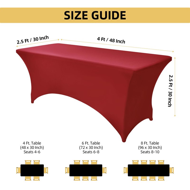 ZarzaaSik 2-Pack 4ft Spandex Table Covers for Rectangular Folding Tables - Wrinkle Resistant Stretch Tight Table Cloths - Ultimate Fitted Table Protector for Parties, Banquet, and Wedding