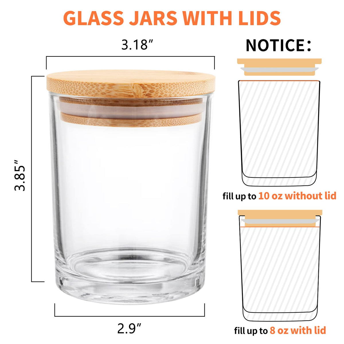 SUPMIND 12 Pack Glass Candle Jars-10oz Clear Empty Candle Jars with Bamboo Lids and Sticky Labels, Bulk Candle Jars for Making Candles Containers - Dishwasher Safe