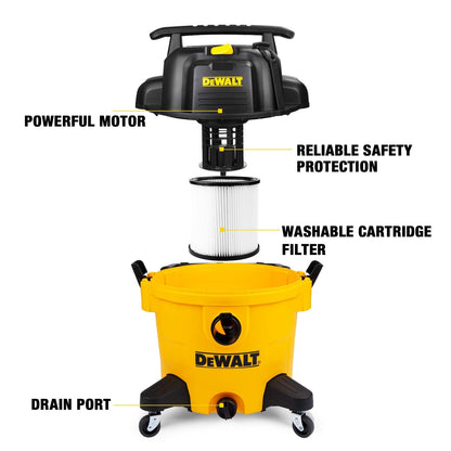 DEWALT 10 Gallon Poly Wet Dry Vacuum, 5.5 HP Shop Vacuum 120V 90 CFM for Jobsite, Work Shop, Comerical Area, Garage/Warehouse etc, 10 Ft Cord Model DXV10P