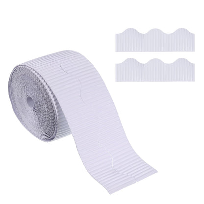 PATIKIL 3.9inch x 49.2ft Bulletin Board Border, Scalloped Trim Paper Corrugated Paper for Locker Classroom Decor Black White Cork Poster Boards, White