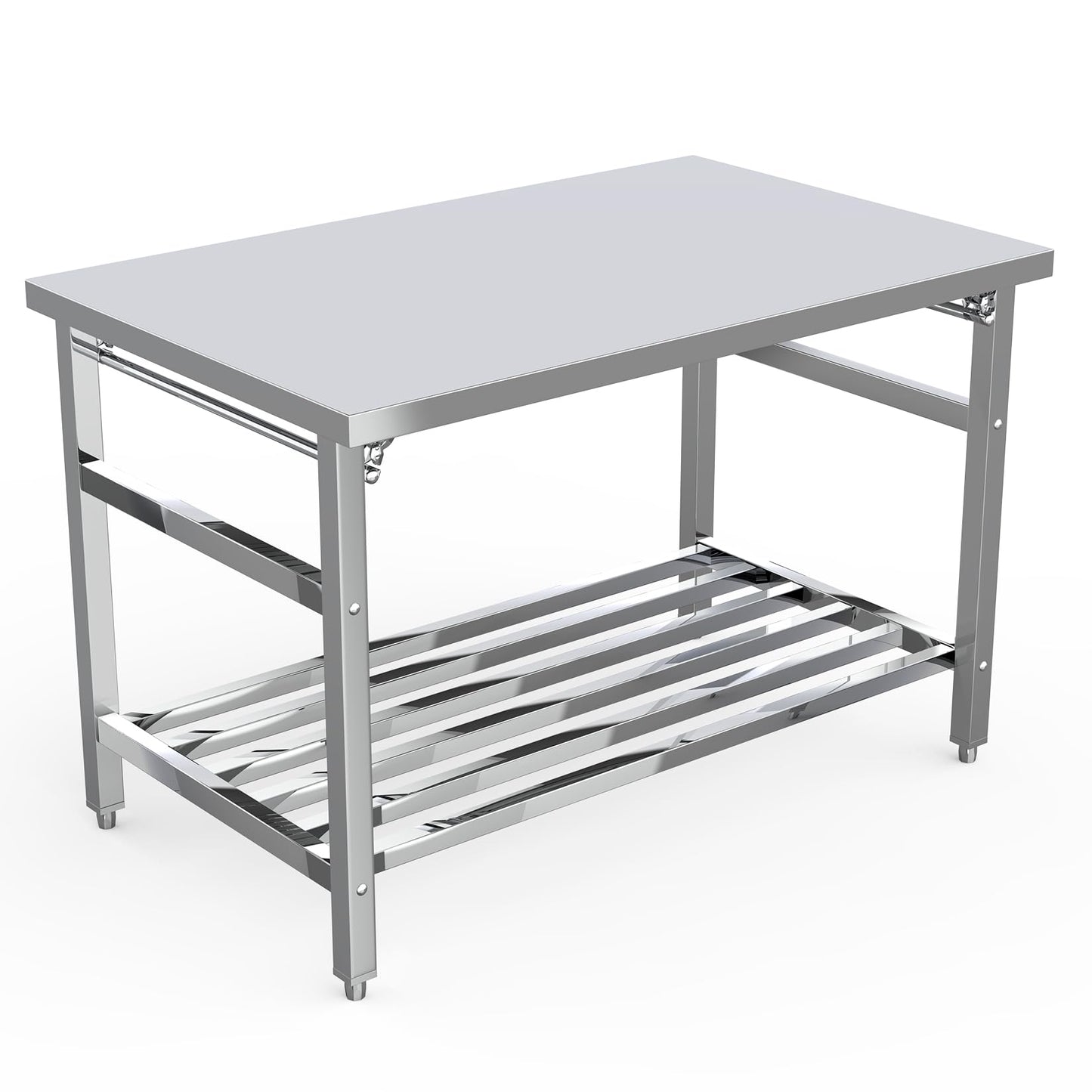 GlowSol Stainless Steel Prep Table 48 x 24 Inch, NSF Commercial Heavy Duty Stainless Steel Work Folding Table with Undershelf, Kitchen Island, Laundry Folding Table, Outdoor Cooking Table, Silver