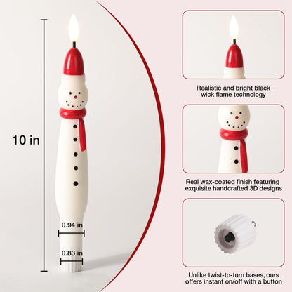 Eywamage Snowman Christmas Flameless Taper Candles with Remote, Flickering Battery LED Wax Candlesticks Set of 4