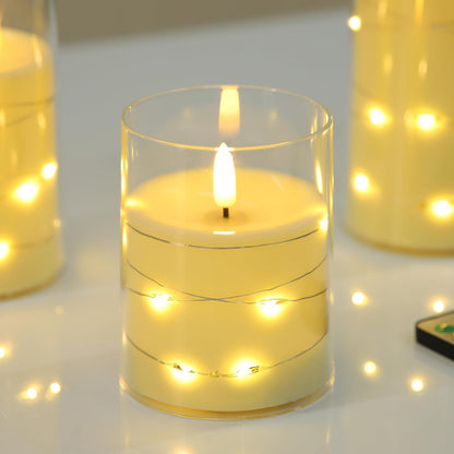 Flameless Candles, Battery Operated LED Candles with Remote and Timer Flickering Flameless Candle for Romantic Ambiance and Home Halloween Decor Durable Acrylic Shell with Embedded Star String