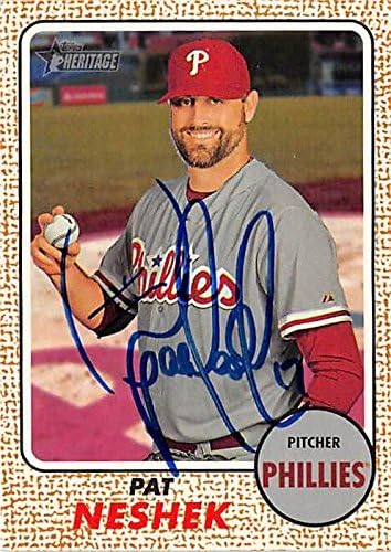 Sports Memorabilia Autograph Warehouse 302095 2017 Topps Heritage Pat Neshek Autographed No.71 Baseball Card - Philadelphia Phillies