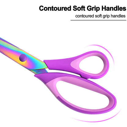 Craft Scissors Set of 3 Pack, All Purpose Sharp Titanium Blades Shears, Comfort Grip Handle, Multipurpose Fabric Scissors Tool Great for Adults, Office, Sewing, School and Home Supplies, Purple
