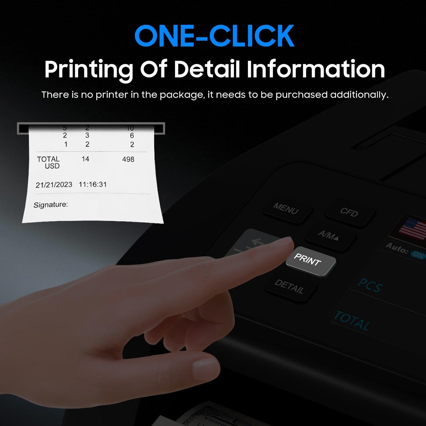 Money Counter Machine Mixed Denomination KzT0060 with Thermal Printer， Printer Integrates External Display and Bill Printing Through RJ-11 Plug Connection, Suitable for 58 mm Thermal Paper