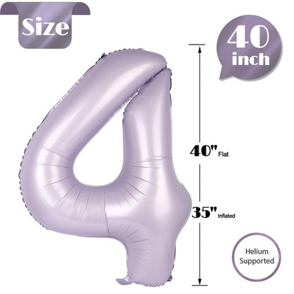 Lilac Number 4 Balloon 40 Inch, 4th Birthday Party Decorations for Children, Giant 4 Foil Balloon for Party Supplies