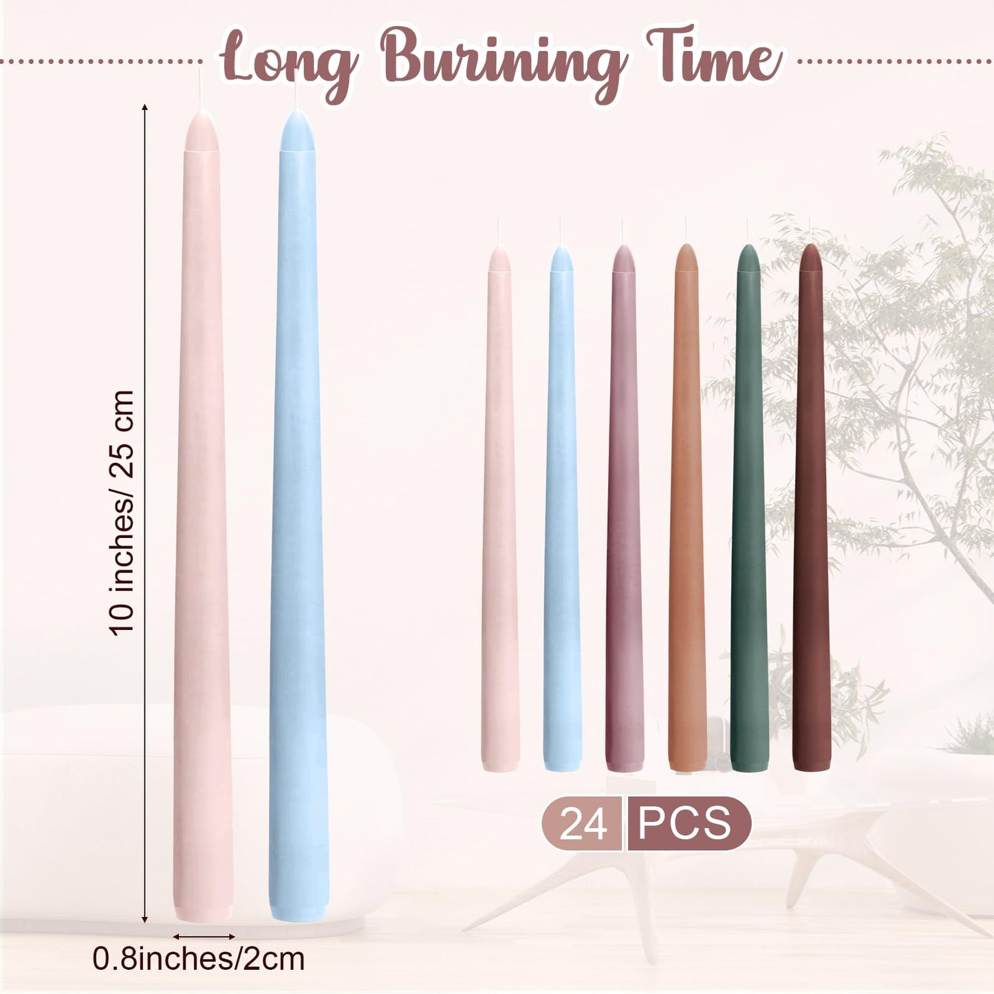 Nuanchu Taper Candles 10 Inch (H) Dripless Tapered Smokeless Long Tall Unscented Dinner Candle for Wedding Party Home Decor Candlesticks, Long Burning