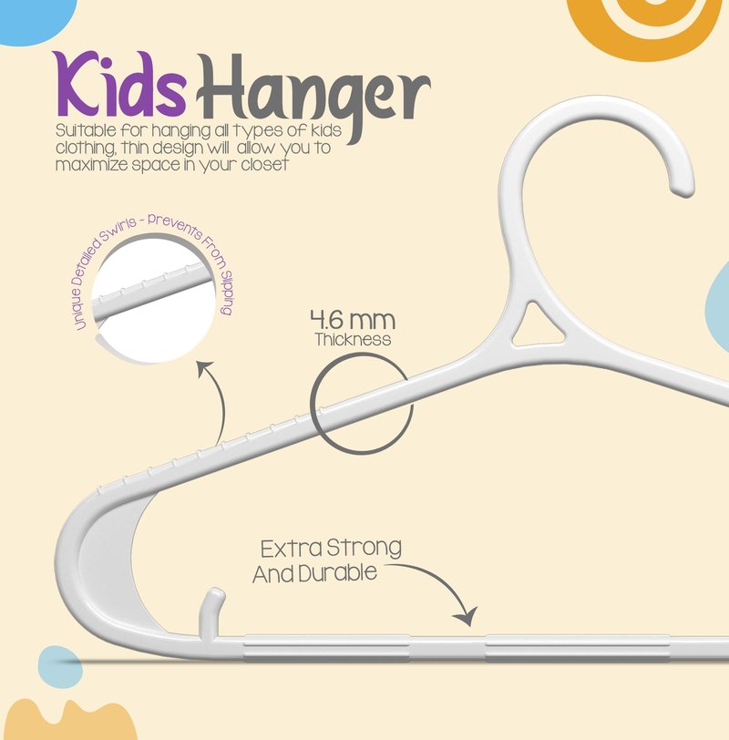 Utopia Home Kids Hangers 60 Pack - 11 Inch Plastic Baby Hangers for Closet - Childrens Hanger for Clothes & Infant Hanger for Closet - Non-Slip Shoulder Grooves, Strap Hooks & Pants Bar (White)