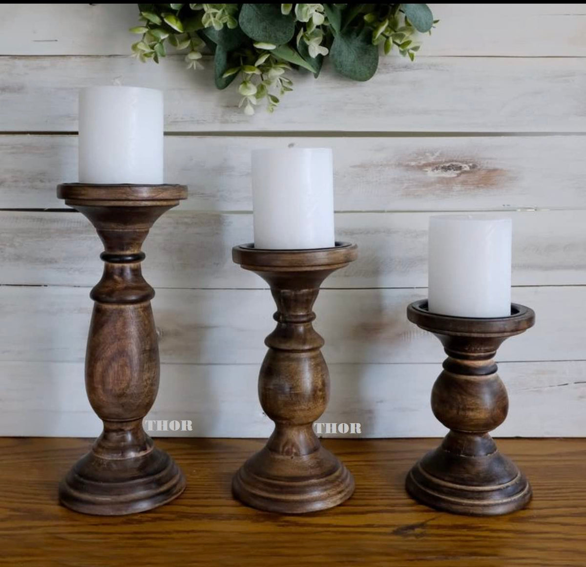 Candle Pillar Holder, Candle Holder Set of 3 Fall Wooden Candle Holder, Farmhouse Set for Table Centerpiece Home Decor-10,8,6 Inch