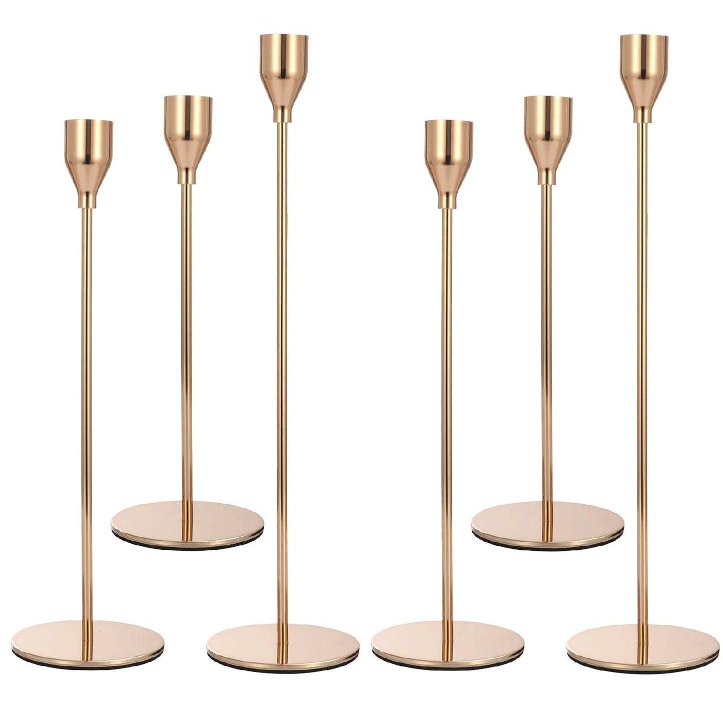 Anndason Set of 6 Pink Gold Candlestick Holders Pink Gold Candle Holder Taper Candle Holders Candle Holders Decorative Candlestick Holder for Home Decor, Wedding, Dinning, Party, Anniversary (Gold)