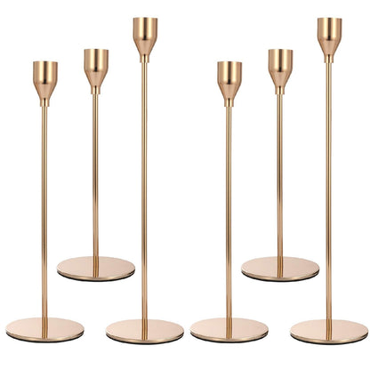 Anndason Set of 6 Pink Gold Candlestick Holders Pink Gold Candle Holder Taper Candle Holders Candle Holders Decorative Candlestick Holder for Home Decor, Wedding, Dinning, Party, Anniversary (Gold)