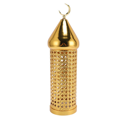 Omquot Retro Handmade Golden Metal Wind Lamp Lantern for Wedding Party Decorations, Aromatic Candle Holder for Romantic Ambience, Iron Material (Large)