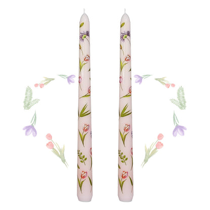 Taper Candles 10 Inch Print Candle Handmade Unscented Tulip Long Candles 2 Pack Twisted Candlesticks for Wedding Home Decoration Gifts