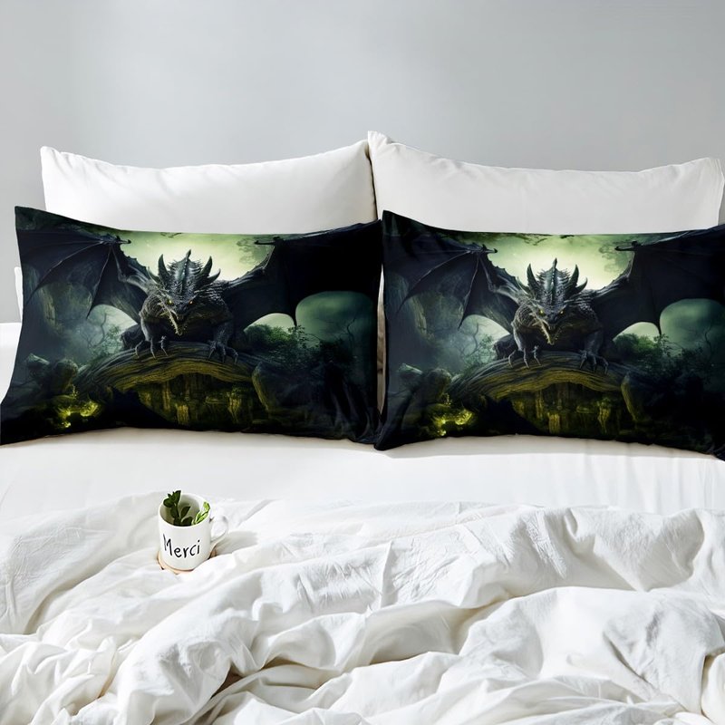Erosebridal Flying Dragon Bedding Print for Boys Girls Room Decor - Dragon Bedding King, Exotic Dragon Comforter Set Tropical Rainforest Quilt Soft Microfiber Duvet Insert with 2 Pillow Cases