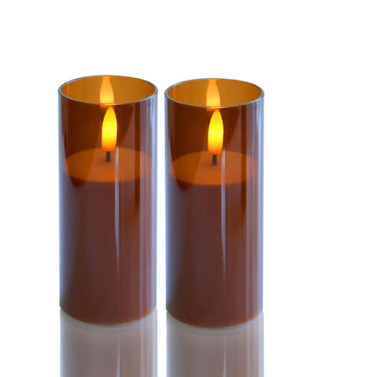 EZiKitchen 2 Pack LED Battery Operated Candles 2"x 5" Plastic Flickering Flameless Candles with Timer Wedding Party Halloween Christmas Decoration Gifts Slim Tall Pillar Candles,Brown