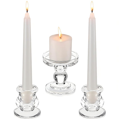 Rtteri Unity Candle Holder for Wedding Set of 3 Glass Candlestick Holder for Taper and Pillar Candle 3.5'' 2.2'' Wedding Ceremony Dinning Table Centerpiece Home Party Birthday Church Decor(Clear)