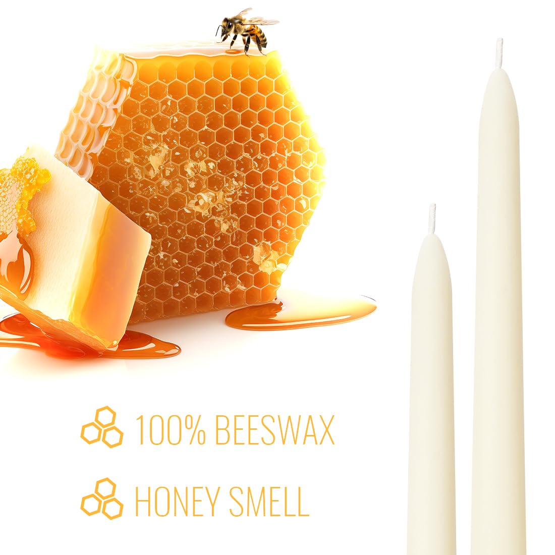 JONERAY Ivory Beeswax Taper Candles, Unscented and Smokeless Taper Candles, 8-inch Pure Natural Bees Wax for Holiday, Birthday (Pack of 24)