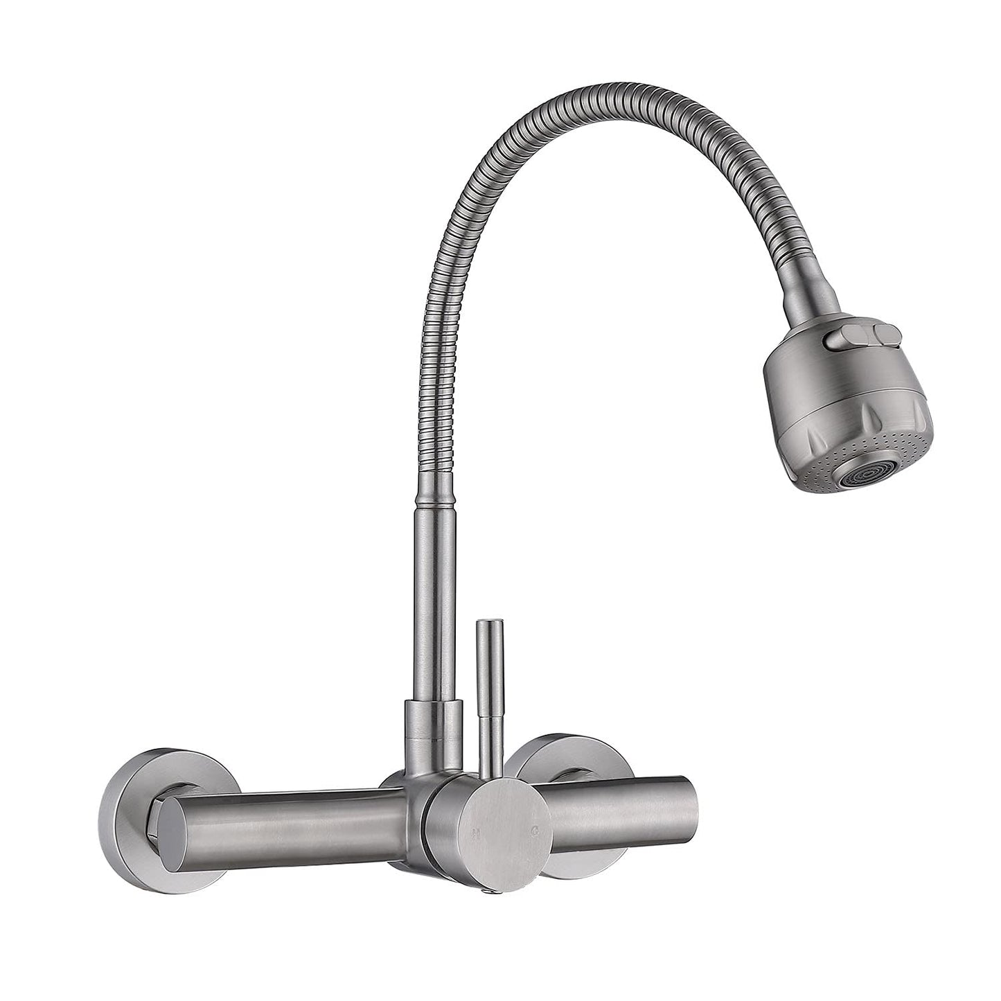 FLWUEUE Wall Mount Kitchen Sink Faucet with Sprayer 8“ Inch Center, Brushed Nickle Stainless Steel Sink Mixer Tap, Laundry Utility Faucets with Dual Functional Sprayer