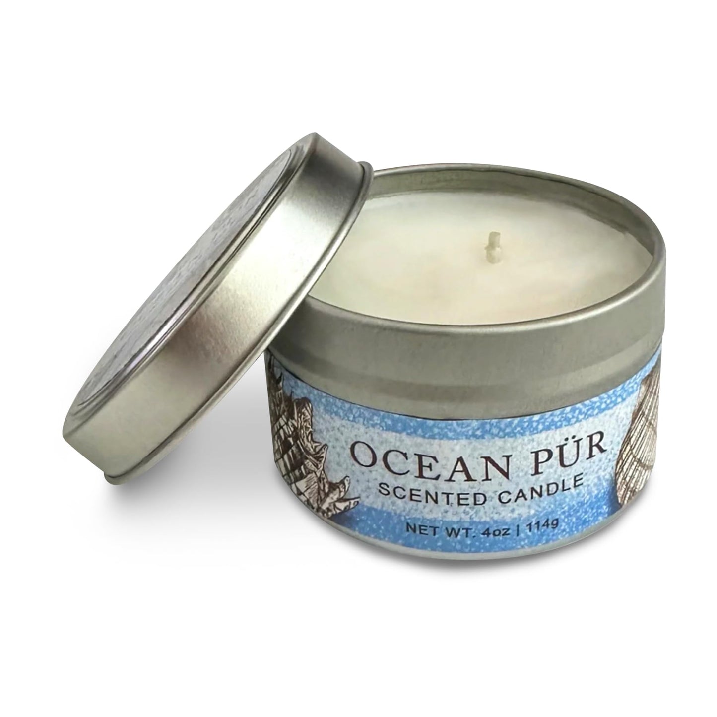 Greenwich Bay Hand-Poured Scented Candle in Decorative Tin – 4 oz/114 g Travel Candle with Lead-Free Wick, Vegetable Wax, Long-Burning Aromatherapy Gift, Single Wick – Made in USA (Ocean Pur)