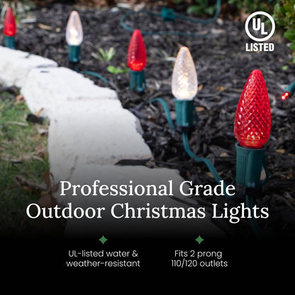 Christmas Designers Pro Christmas C9 Light Cord, 50 ft, 40 Bulb Sockets, 15in Spacing, Green Wire, Outdoor Holiday Decor