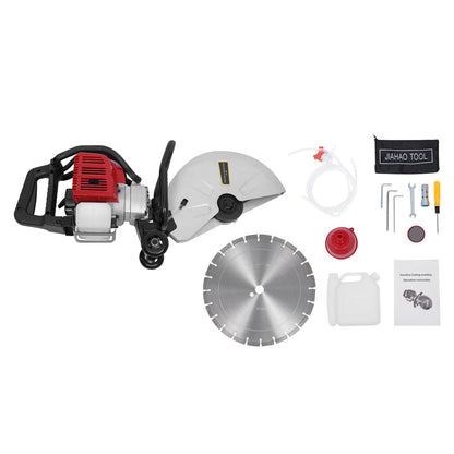 16In Gas Concrete Saw,1400w Concrete Gas Powered Cut-Off Saw with Blade and Directional Wheel, 2-Stroke 52cc Engine Cement Masonry Wet Dry Machine,4" Cut Depth,Motor Circular Cutter For Stone, Brick