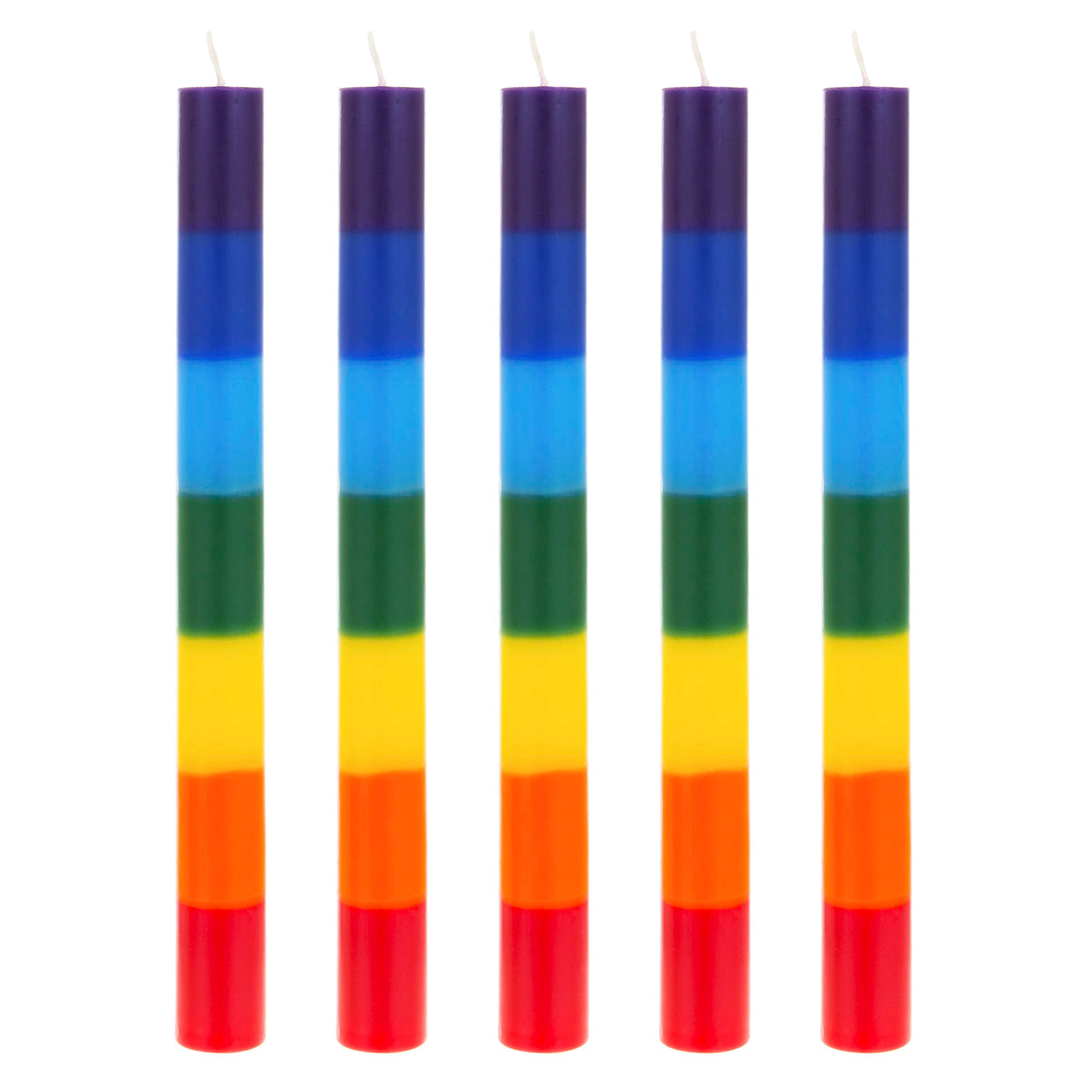 Mega Candles 5 pcs Unscented Multi Color Straight Taper Chakra Candles, Hand Poured Premium Wax Candle 10 Inch x 1 Inch, 100% Cotton Wick, Positive Healing Energy, Meditation, Relaxation, Reiki, Yoga
