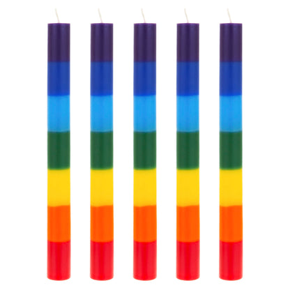Mega Candles 5 pcs Unscented Multi Color Straight Taper Chakra Candles, Hand Poured Premium Wax Candle 10 Inch x 1 Inch, 100% Cotton Wick, Positive Healing Energy, Meditation, Relaxation, Reiki, Yoga