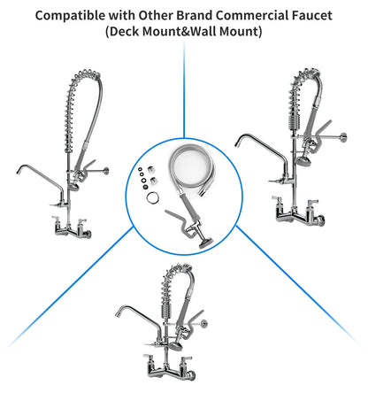 BESTJEEF Pre Rinse Spray Valve with 45” Stainless-Steel Hose,1.42 GPM Pre Rinse Sprayer Commercial Sink Sprayer with Ergonomic Handle Commercial Faucet Parts,Fit for Dish Washing Spray （Gray）