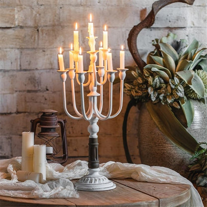 cfycfy987 Candelabra Retro Old Iron Candlestick Ornaments Flower Shop Wedding Western Restaurant Christmas Decoration Props Candle Sticks Holder(White)