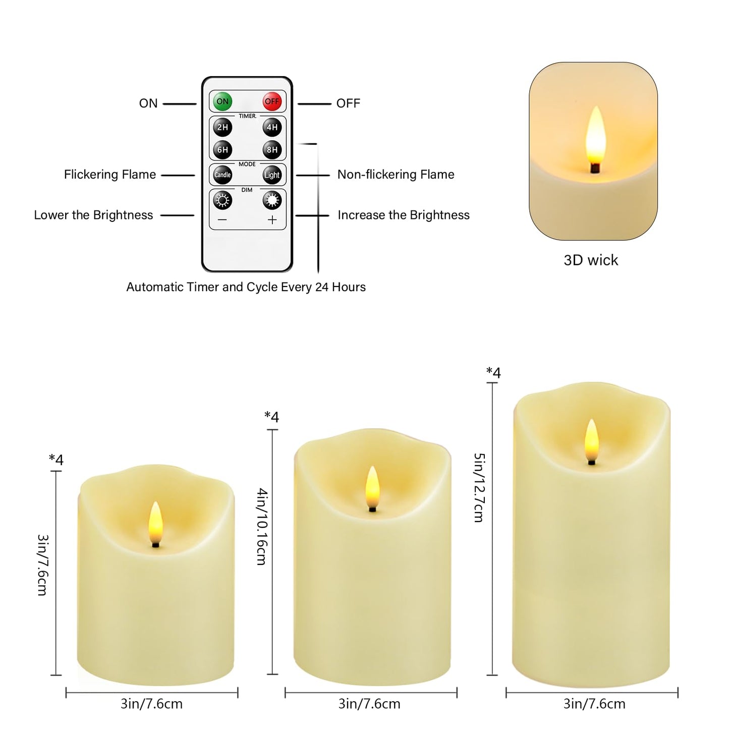 kakoya Flameless LED Candles Battery Operated with Remote and Timer,Flickering Electric Fake Plastic Pillar Candles Set of 12(D3 x H 3" 4" 5") Ivory